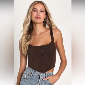 Lulus - Mesh You More Chocolate Brown Mesh Bustier Tank Top